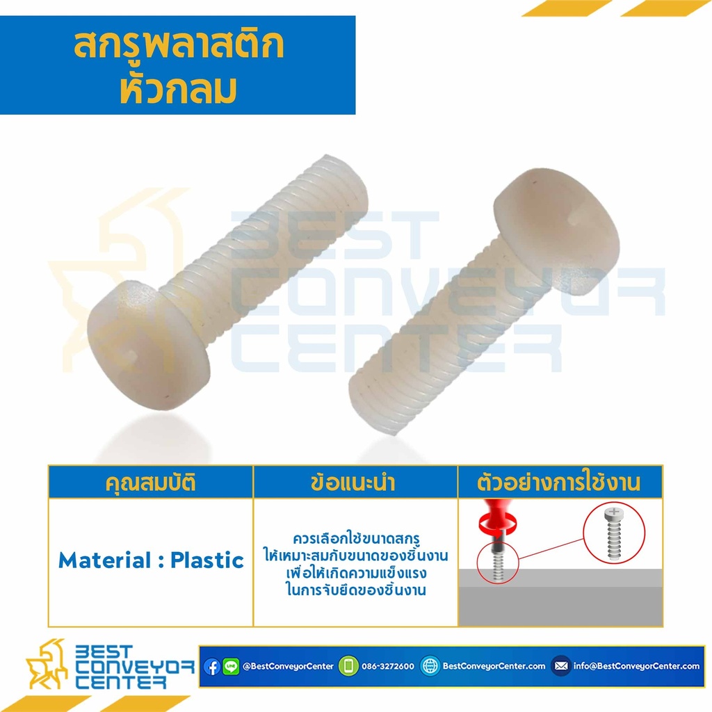 สกรูหัวกลมพลาสติก JP+ ขนาด M6x40 mm. : HPP-M6L40P