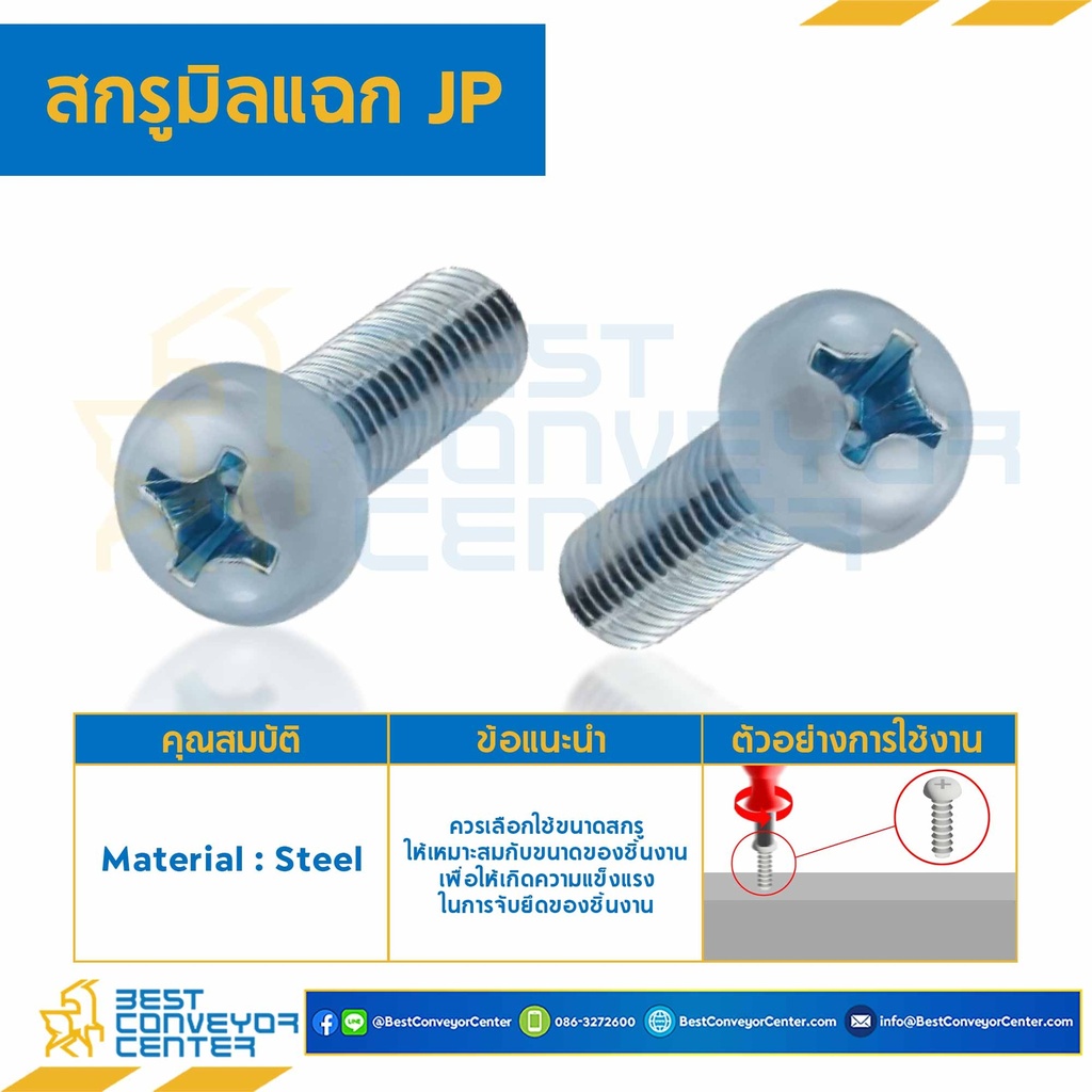 สกรูสี่แฉกหัวกลมนูน JP+ ชุบขาว ขนาด M5x30 mm. : HJP-M5L30S