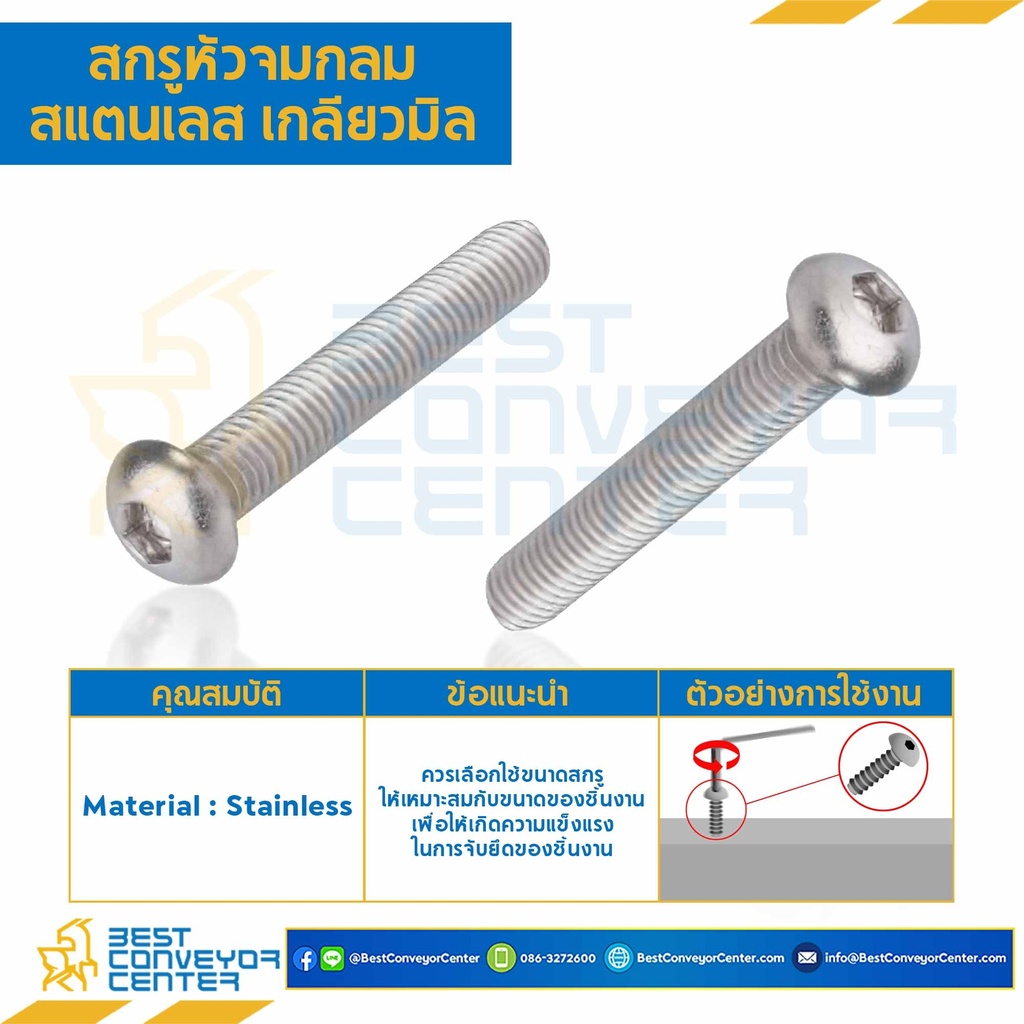 สกรูหัวจมกลมสแตนเลส ขนาด M3x10 mm. (SUS304) : HSB-M3L10SS