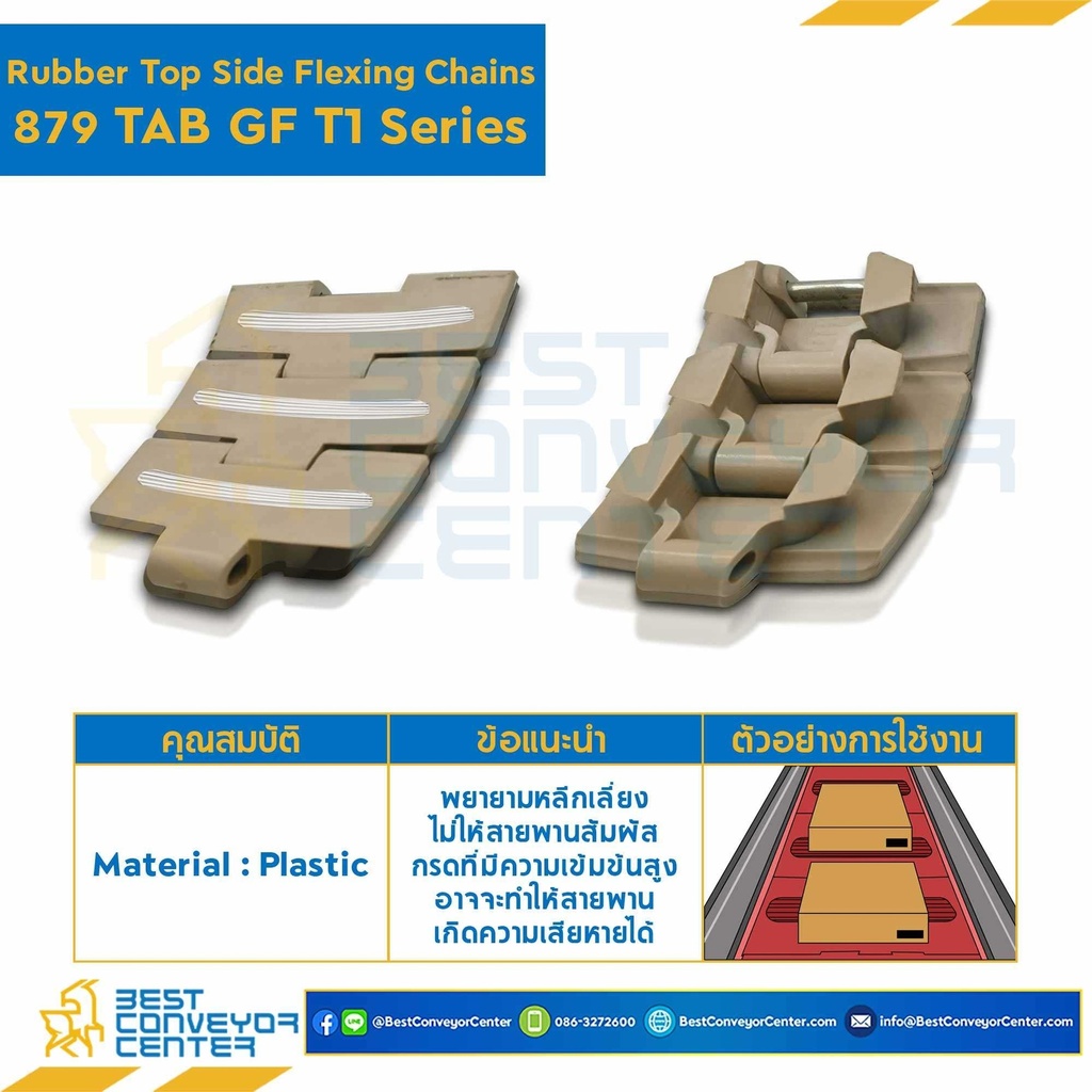 โซ่พลาสติกทางโค้ง Table Top Chain (Rubber Top) LF879GF TAB T2 ; 4.5 นิ้ว : LF879GF 450TABT2