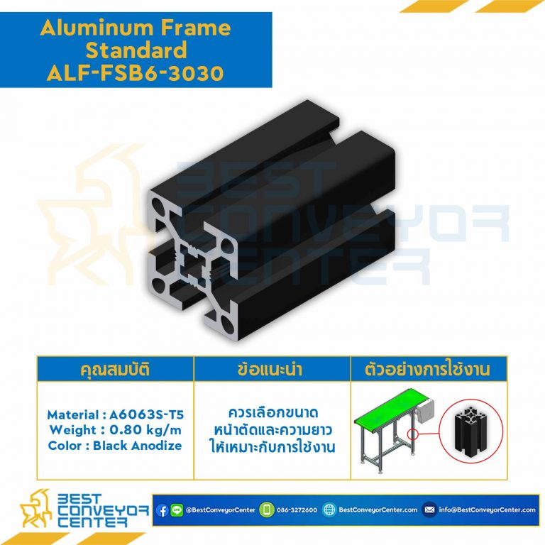 Aluminum Frame 6 Series Slot width 8 30×30 mm. L600 mm. (Black Anodize) : ALF-FSB6-3030-600