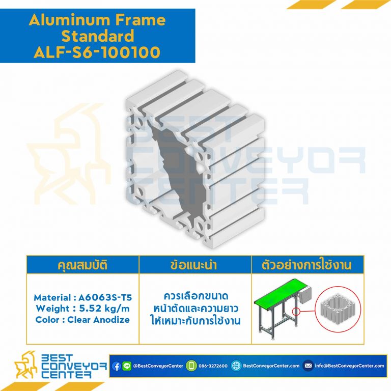 Aluminum Frame 6 Series Slot width 8 100×100 mm. L2450 mm. Clear Anodize : ALF-S6-100100-2450