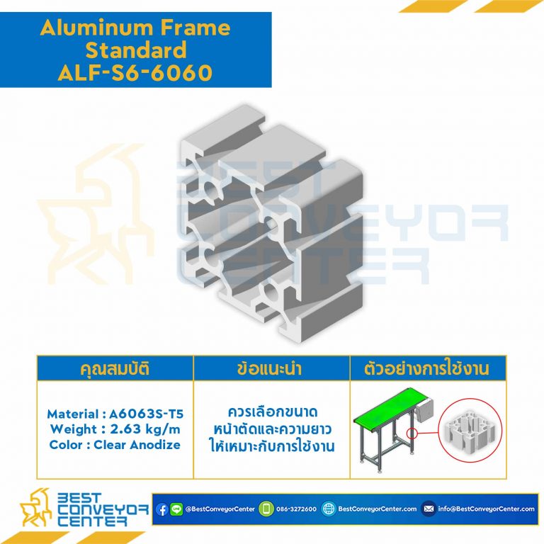 Aluminum Frame 6 Series Slot width 8 60×60 mm. L150 mm. Clear Anodize : ALF-S6-6060-150