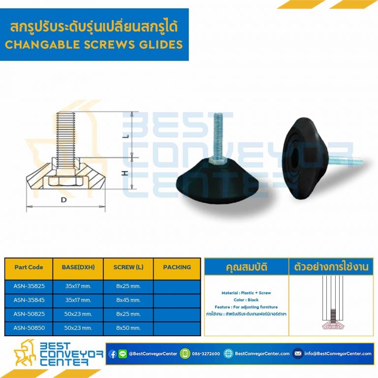 ASN-35825 สกรูปรับระดับรุ่นเปลี่ยนสกรูได้ฐาน 35 mm. M8x25 mm.