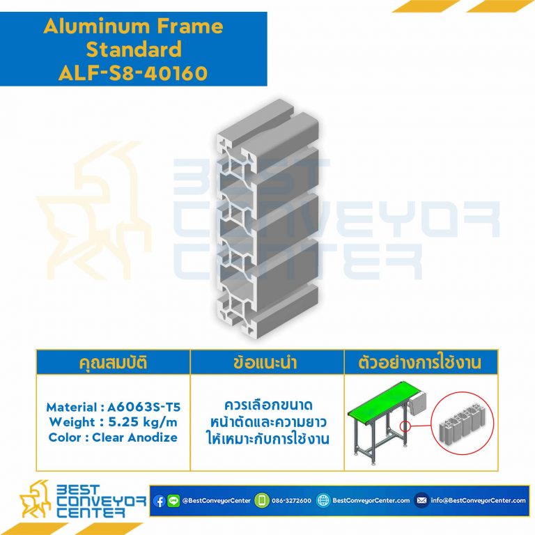 Aluminum Frame 8 Series Slot width 10 40×160 mm. L900 mm. Clear Anodize : ALF-S8-40160-900