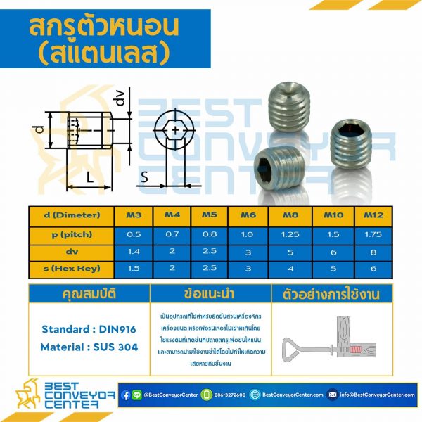 HSS-M3L6SS สกรูตัวหนอน M3x6 mm. (SUS304)
