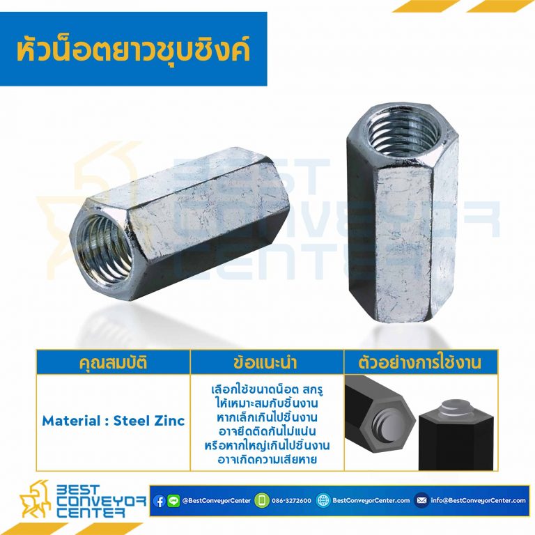 หัวน็อตยาวชุบซิงค์ ขนาด M12x1.75 ขอบ 19 ยาว 40 mm. : CN-M12