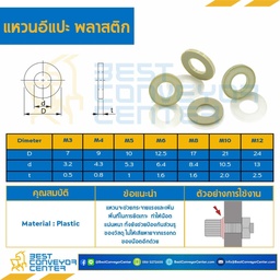 W-M6-D12.5x6.4P : แหวนอีแปะพลาสติก M6 ขอบ 12.5 mm. รู 6.4 mm.